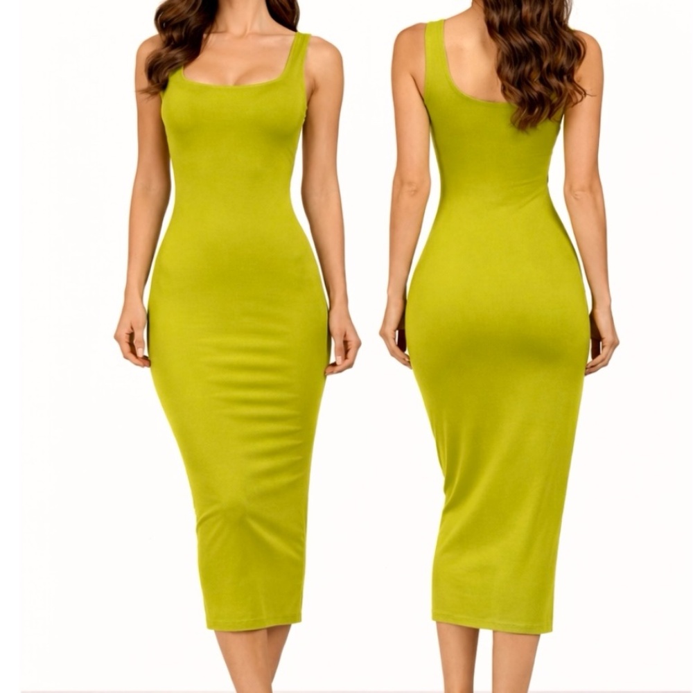 Forever 21 | Lime Green Stretch Midi Dress | Size Small